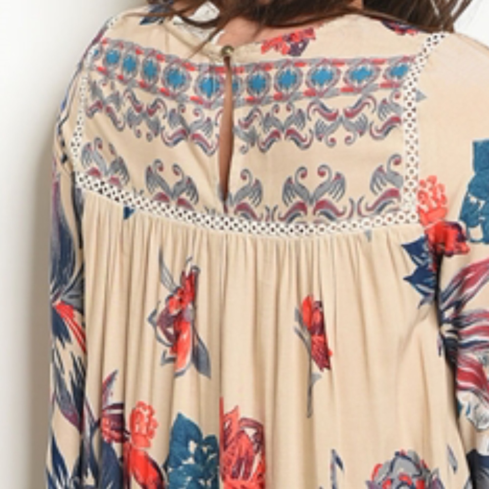 BOHO TAUPE FLORAL PRINT DRESS - Picture 6 of 6